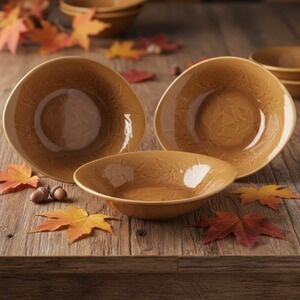 Harkerware Maple Leaf Oval Salad Bowl, Set of 3, Vintage Honey Brown Dinnerware